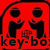 Red background with two identical black figures holding hands, each figure has a rounded head and outstretched arms, text at bottom reads 'key-bo!!rocks!!!'
