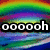 Pixelated text 'oooooh pretty!' in white with black outlines over a rainbow gradient background.
