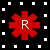 A 2x2 grid of red asterisk-shaped icons with white letters on a black background with white squares.