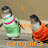 Animated pixel art of two penguins in green and orange outfits with text overlays, showing sequential movement.
