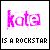 Pixelated pink text 'kata' with a small heart symbol above the 'a', and black pixelated text 'IS A ROCKSTAR' below on white background.