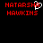 Red pixelated text 'NATARSHA HAWKINS' on black background with white heart symbol replacing 'A' in 'NATARSHA' in left view.