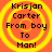 Four identical circular icons with orange backgrounds and yellow concentric rings display black text reading "Krisjan Carter From boy To Man!" in a pixelated font.