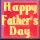 Red background with yellow text 'Happy Father's Day' and a cartoon lion character in red clothing holding a smaller lion cub, transitioning from static to animated poses.