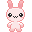 Two side-by-side pixel art bunny icons with pink and white color scheme, each showing distinct facial expressions on a gray background.