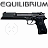 Pixelated image of a black handgun with a silver trigger and barrel, positioned horizontally against a white background with a faint crosshair symbol below it.
