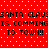 Red background with white dots and repeated black text reading 'SANTA CLAUS IS COMMING TO TOWN!!' in pixelated font.