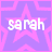 A 2x2 contact sheet of a static animated icon featuring the name 'sarah' in white pixelated text over overlapping pink and purple star patterns with a gray background on one frame.