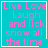 A turquoise square with pink text reading 'Live Love Laugh and lick snow all the time' contains a white pixelated star that appears in one corner across frames.