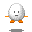 Pixelated egg-shaped character with gray gradient, orange limbs, and black eyes/mouth in four poses showing arm and leg movements.