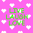 Pixelated green text 'LIVE LAUGH LOVE' repeated four times on a pink background with scattered white heart shapes.