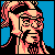 Pixelated 50x50 static icon of a character with long hair, glasses, and beard against blue background.