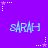 Purple background with repeated light blue 'SARAH' text and white/purple star patterns in corners and midpoints.