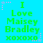 A static image with bright cyan background displays repeated green text "I Love Maisey Bradley xoxoxo" surrounded by pink and light blue star-shaped pixel decorations.