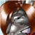 A pixelated close-up of a gray-furred character with brown hair, holding a white object near its mouth against a brown background.