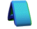 Animated sequence of blue and green 3D triangular shapes rotating and transforming against a gray background.