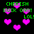 Pixelated green text and pink hearts on black background with animated heart movement.