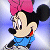 Pixelated static image of a cartoon mouse character with large ears, pink bow, blue dress, and red collar against gradient background.