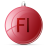 Pixelated red spherical ornament with glossy surface and white cap, displaying dark red 'FI' text on its front.