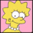 Static pixel art icon of a yellow cartoon character with spiky hair, large white eyes, and a pearl necklace against a pink background.
