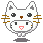 Pixel art cat face with brown nose, black eyes, pink mouth, and orange whiskers in four variations showing different eye and mouth states.