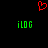Red pixelated heart symbol above two green 'iLOG' text blocks on black background.