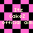 Pixelated pink and black checkered pattern with repeated text "Itz Cakez official aim" in light yellow, two distinct layouts visible