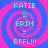 Four identical pixelated spiral patterns with alternating blue and pink rings, each containing cyan text reading "KATIE & ERIN = BFFL!!!".