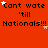 Red background with repeated black text 'Cant wate 'till Nationals!!!' and scattered white and orange stars in a pattern