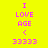 Yellow background with pink text "I LOVE AGE < 33333" arranged in a , where green blocks shift position across frames