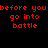 Red pixelated text on black background with gray rectangle in bottom-right corner, displaying phrases about battle and losing.