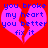 Two identical pink broken hearts on red background with blue text reading "you broke my heart you better fix it" in pixelated font.