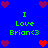 Blue background with green text reading "I Love Brian<3" and multiple red/purple heart icons arranged in a pattern