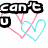 Four of text and interlocking hearts in pink and cyan on white background, each with distinct lettering