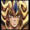 Animated sequence of a character in golden armor with blue accents, transitioning from close-up to full-body pose against dark and light backgrounds.