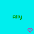 Two green 'Ally' texts and two pink pixelated hearts on a cyan background.