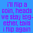 Blue background with purple text repeating 'i'll flip a coin, heads we stay together, tails i flip again' across yellow rectangular sections.