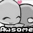 Pixelated cartoon character with closed eyes and a pink heart on its head, accompanied by text elements including "Aw some," "IT'S OK...," "I'M A NINJA," and "Clumsy."