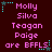 Dark red background with pink pixelated text reading 'Molly Silva Teagan Paige are BFFLS' and cyan star-shaped icons with blue dot trails.