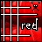 Red pixelated with white lines and black skull icons, displaying text variations including 'red', 'turns', 'me', and 'GM!' in different frames
