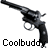 Pixelated black-and-white image of a revolver with visible text "Coolbudd" below it, displayed on a white background.