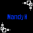 Blue text 'NandyH' appears in four positions on a black background, surrounded by white pixelated square patterns that shift between two configurations.