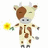 Pixelated cow icon holding a sunflower, with brown and white patches, small horns, and gray hooves, shown in three sequential poses.