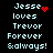 Pixelated text reads "Jesse loves Trevor Forever &always!" with red heart and starburst symbols on black background.