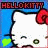 Animated Hello Kitty contact sheet with three frames showing heart color changes against blue background and red "HELLOKITTY" text.