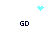 Pixelated icon with four 'GD' text blocks and two cyan pixel clusters, one heart-shaped at top center and one scattered cluster below.