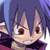 Pixelated anime-style character icon with purple hair, red eyes, and a neutral expression against a blue background.