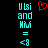 Pixelated cyan text and symbols on black background with red heart symbol above text.