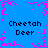 Blue background with pink pixelated border and central starburst; four identical text blocks reading "Cheetah Deer" in dark blue font.