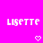 Pixelated text 'LISSETTE' in white on bright pink background with two pixelated hearts below.